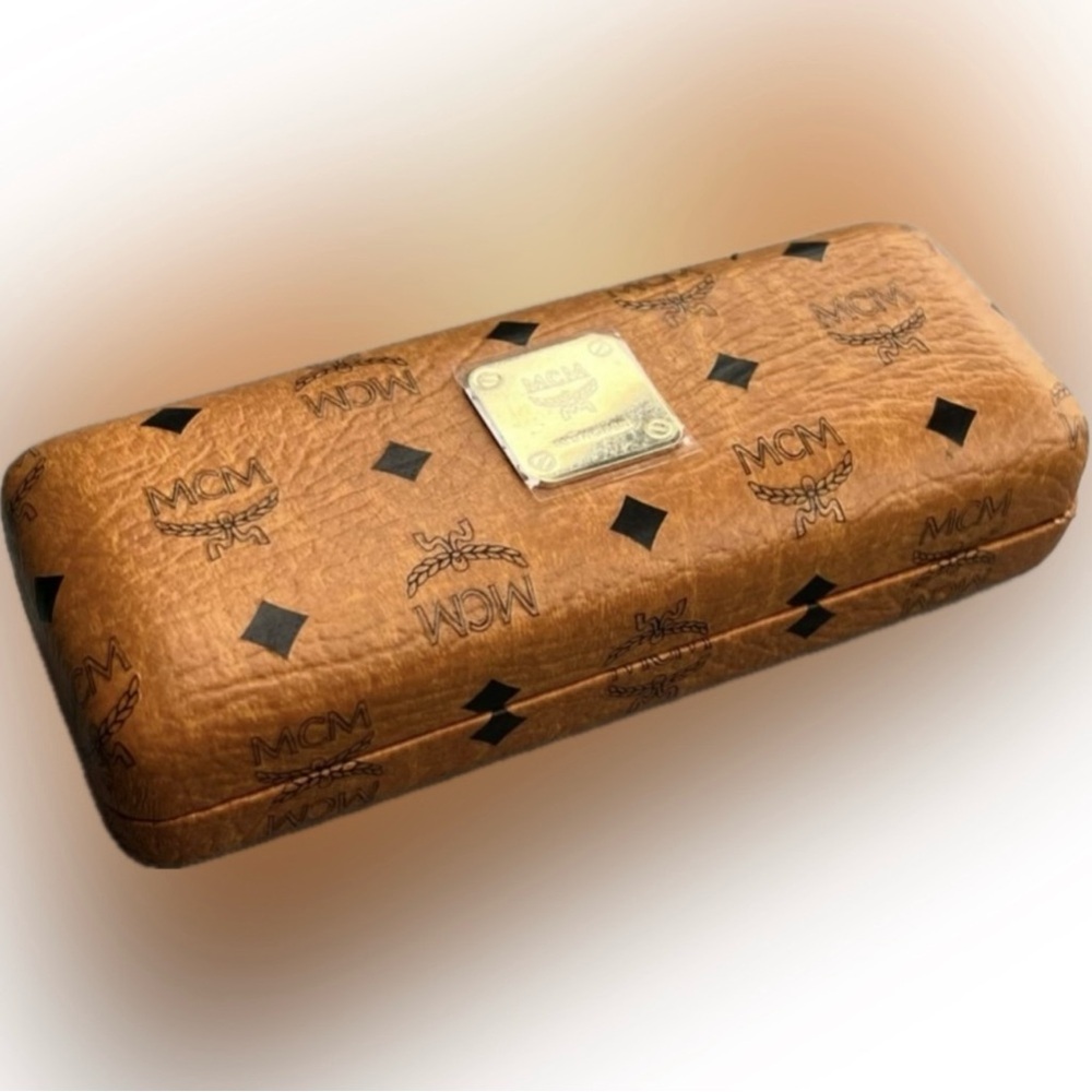 Authentic MCM Name Brand Logo Monogram Clam Cognac Glasses Eyeglasses Hard Case